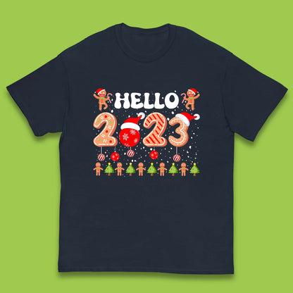 Hello 2023 Merry Christmas Gingerbread Xmas Cookies Kids T Shirt