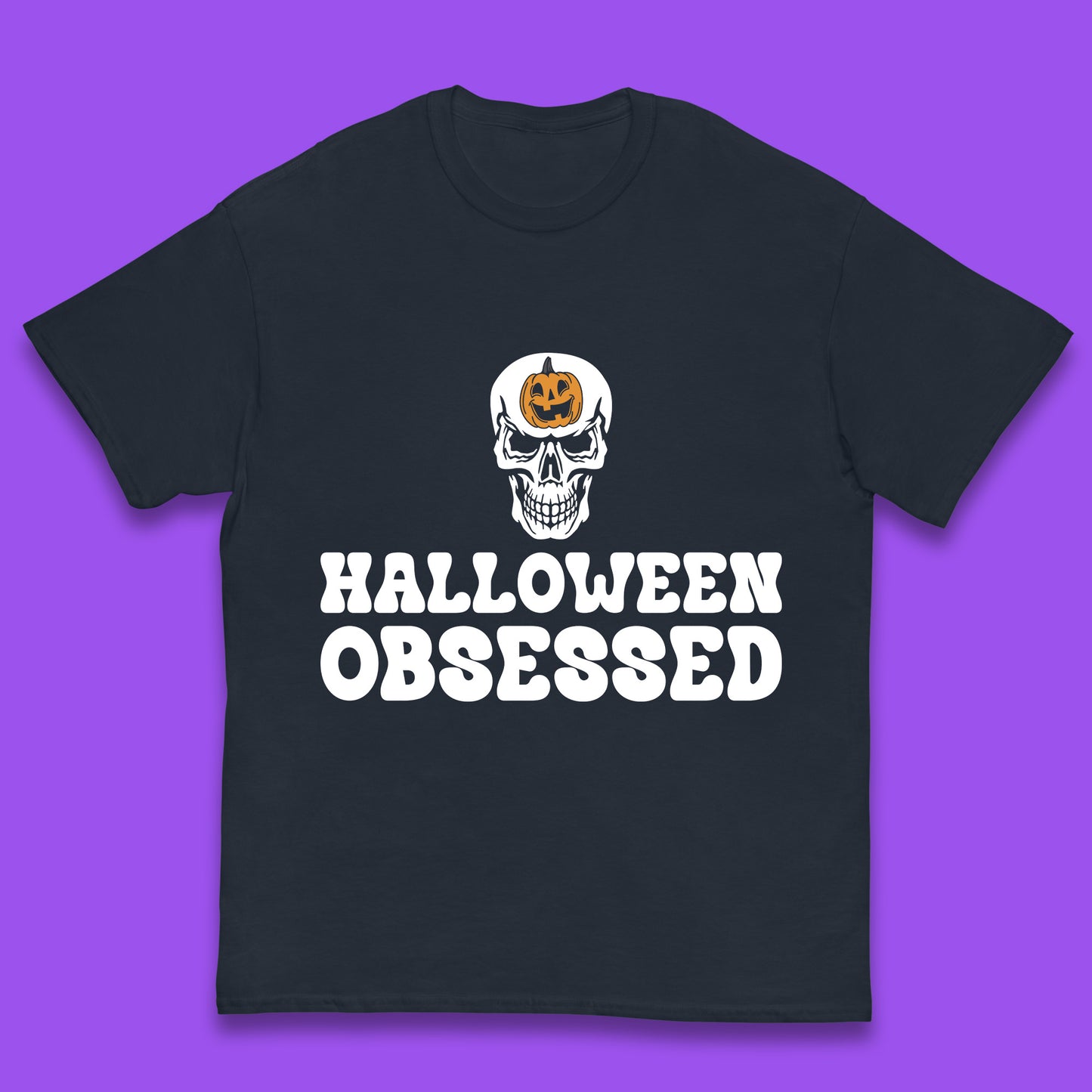 Skull Pumpkin Halloween Obsessed Funny Pumpkin Obsessed Party Spooky Season Kids T Shirt