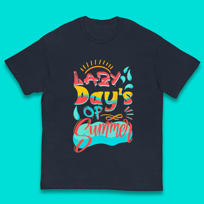 Lazy Days Of Summer Vintage Retro Sunset Surfer Beach Holiday Trip Kids T Shirt