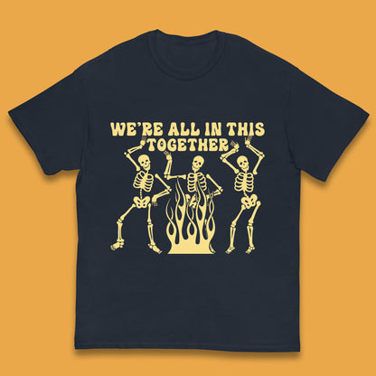 We're All In This Together Dancing Skeletons Halloween Day Spooky Season Kids T Shirt