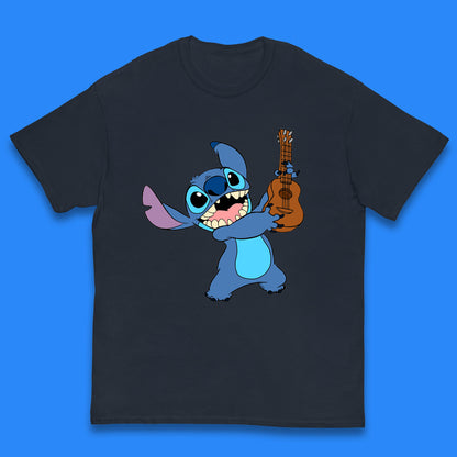 Disney Ohana Playing The Guitar Ohana Lilo & Stitich In Happy Mood Cartoon Character Disney World Kids T Shirt