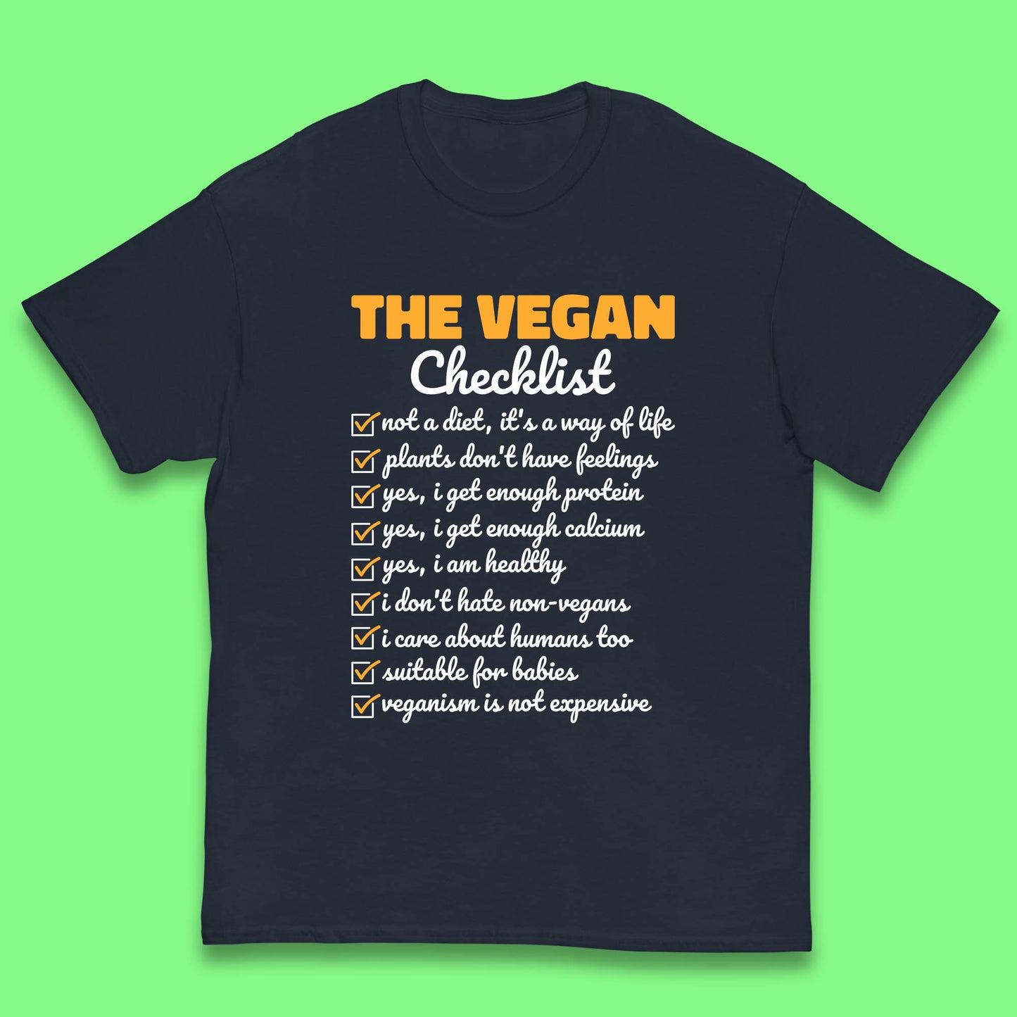 The Vegan Checklist Vegan Activism Funny Pro Vegetarian Checklist Kids T Shirt