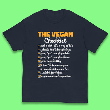 The Vegan Checklist Vegan Activism Funny Pro Vegetarian Checklist Kids T Shirt