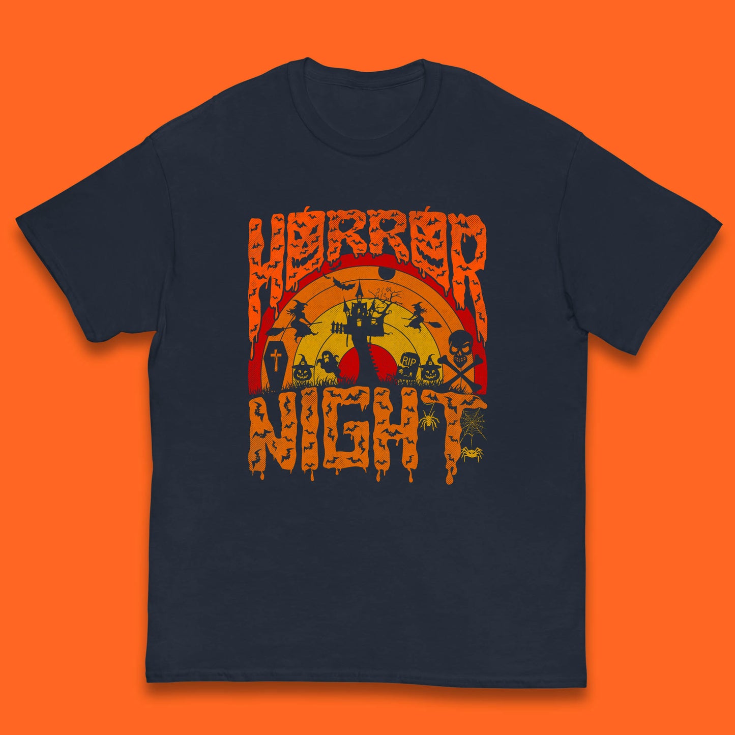 Halloween Horror Night Vintage Rainbow Flying witches Scary Boo Spooky Festive Night Kids T Shirt