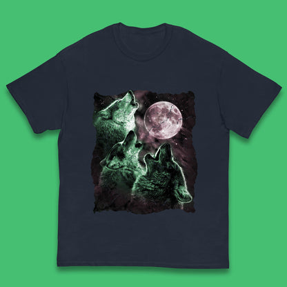 Three Wolf Howling At Moon Wild Free Wolves Three Wolf Dog Animal The Mountain Kids T Shirt