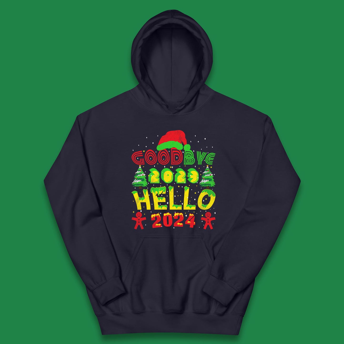 Good Bye 2023 Hello 2024 Merry Christmas Funny Happy New Year Xmas Kids Hoodie