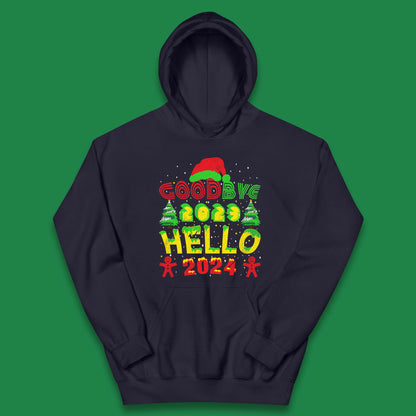 Good Bye 2023 Hello 2024 Merry Christmas Funny Happy New Year Xmas Kids Hoodie