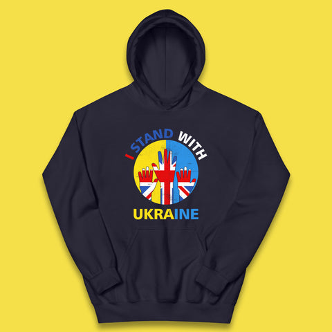 Peace Ukraine I Stand With Ukraine Ukrainian Support United Kingdom British Flag Kids Hoodie