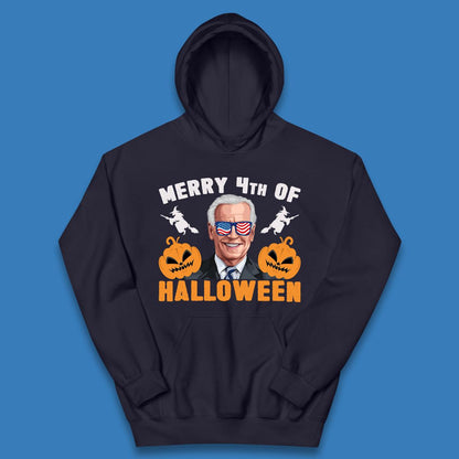 Merry 4th Of Halloween Funny Confused Joe Biden 4th Of July Kids Hoodie