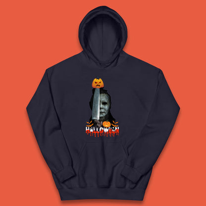 Halloween Michael Myers Holding Knife Pumpkin Horror Movie Character Serial Killer Kids Hoodie