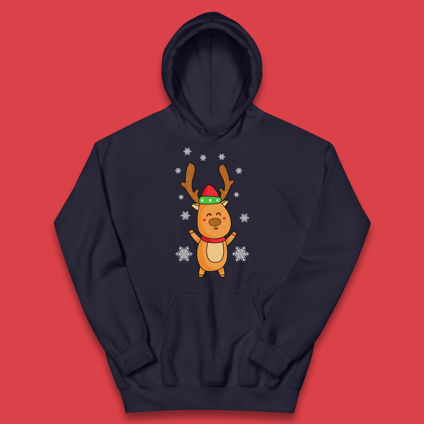 christmas reindeer with santa hat hoodie