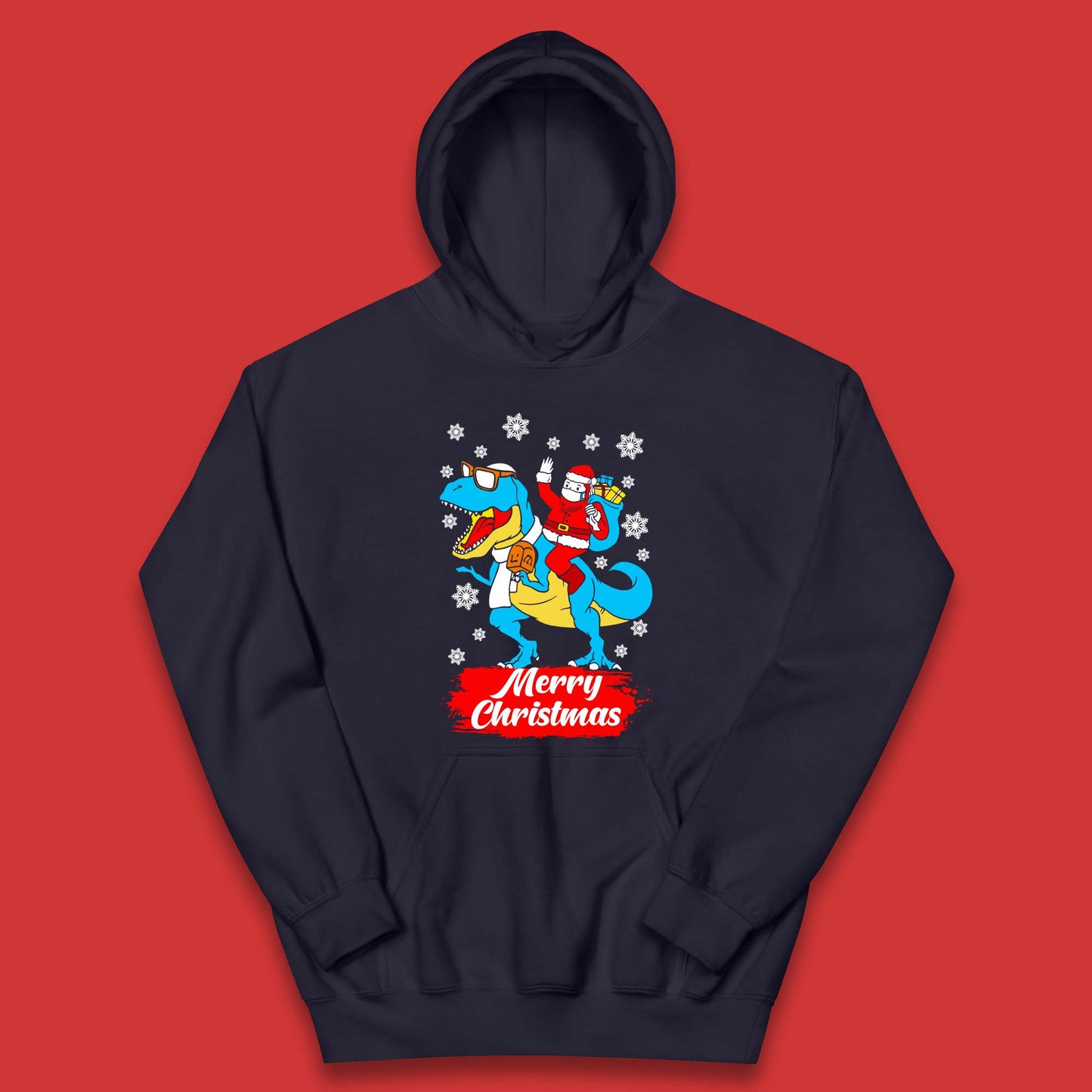 Santa Claus Riding T-Rex Christmas Kids Hoodie