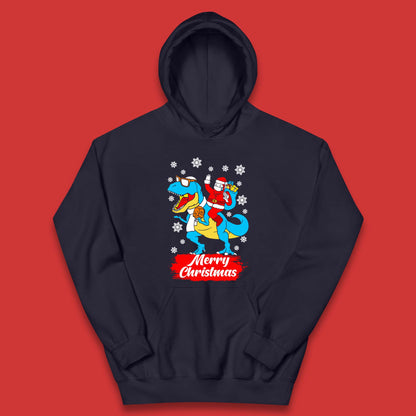 Santa Claus Riding T-Rex Christmas Kids Hoodie