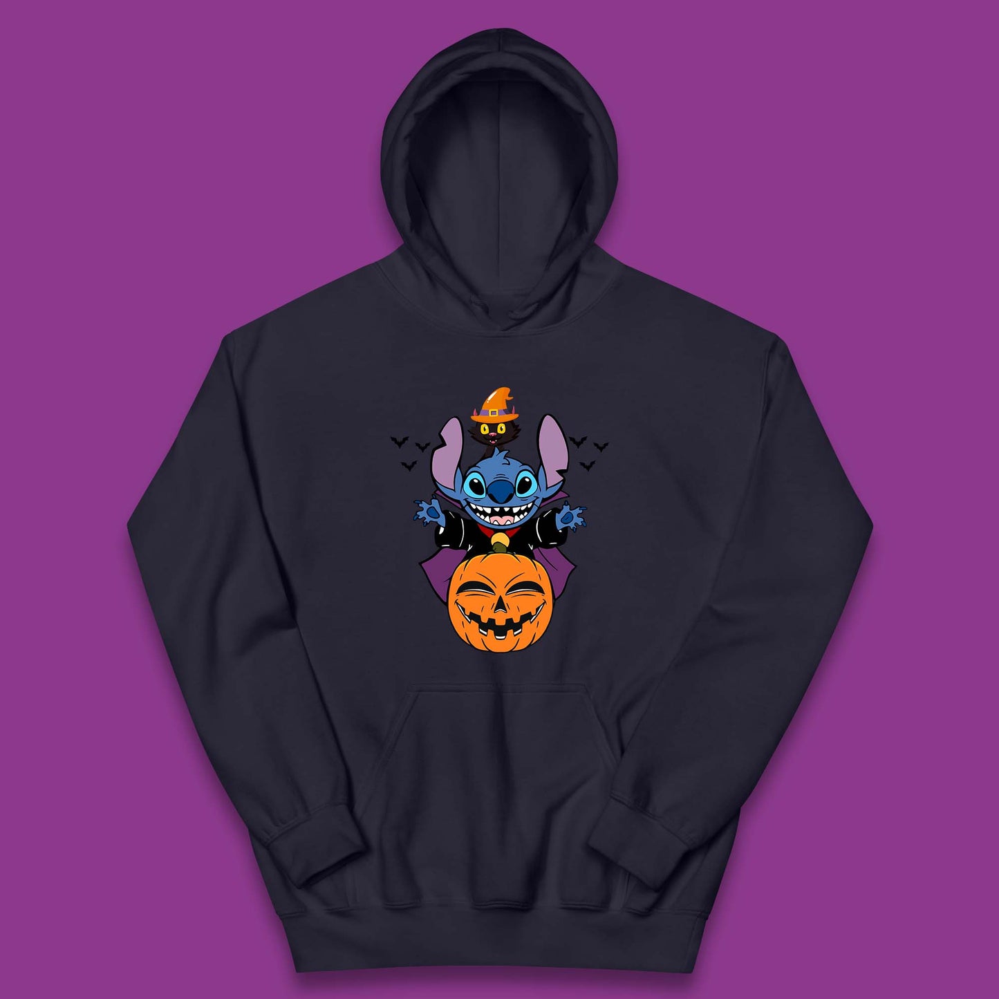 Disney Halloween Pumpkin Devil Stitch With Black Cat Horror Scary Disney Lilo & Stitch Kids Hoodie