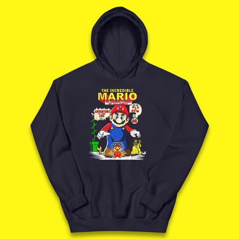 The Incredible Mario The Strongest Plumber Of All Time Super Mario Funny Plumber Mario Bros Gaming Kids Hoodie