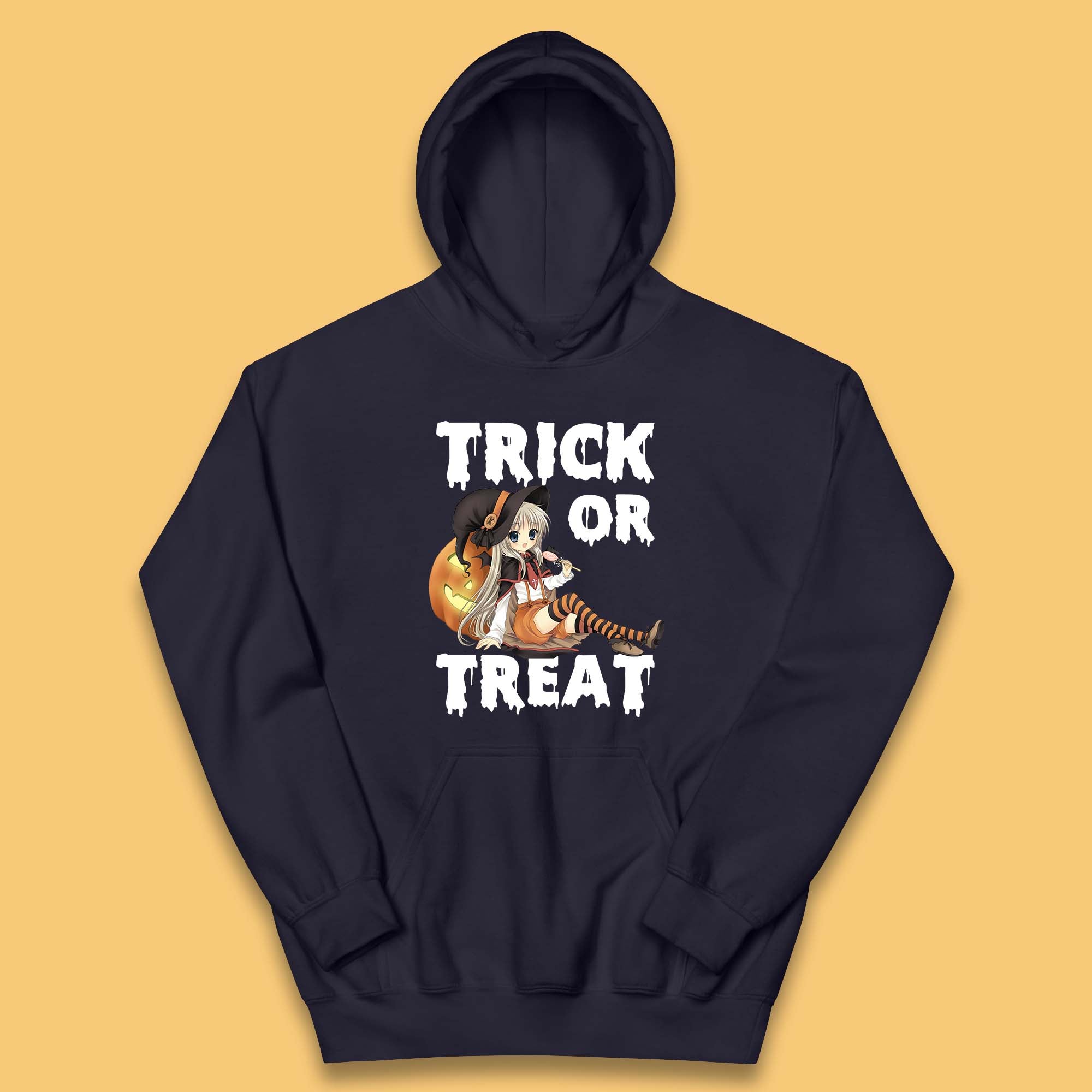 Trick Or Treat Halloween Witch Anime Horror Scary Pumpkin Halloween Costume Kids Hoodie