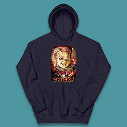 Chucky Distressed Childs Play Horror Monster Creepy Doll Toy Scary Halloween Scary Movie Character Kids Hoodie