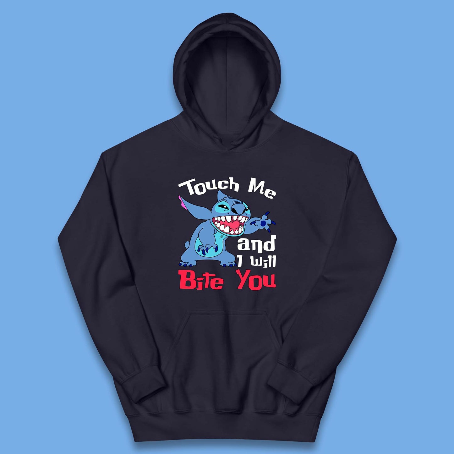 Disney Angry Stitch Cartoon Touch Me And I Will Bite You Lilo & Stitch Kids Hoodie