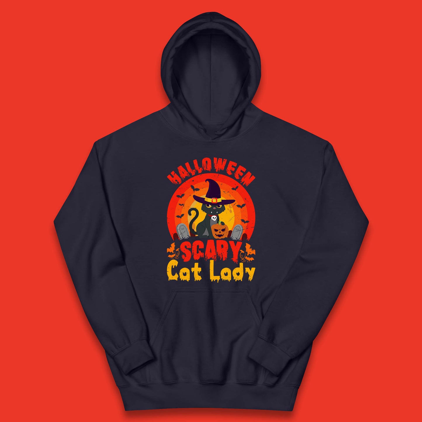 Halloween Scary Cat Lady Horror Spooky Witch Black Cat Lover Kids Hoodie