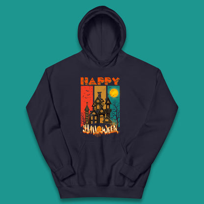Happy Halloween Vintage Style Horror Scary Haunted House Kids Hoodie