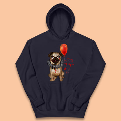 Pug IT Pennywise Clown Dog Spoof Halloween Pug Dog Costume Horror Movie Serial Killer Kids Hoodie