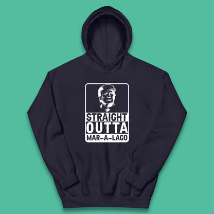 Donald Trump Straight Outta Mar-A-Lago USA Mugshot President Elections 2024 Kids Hoodie