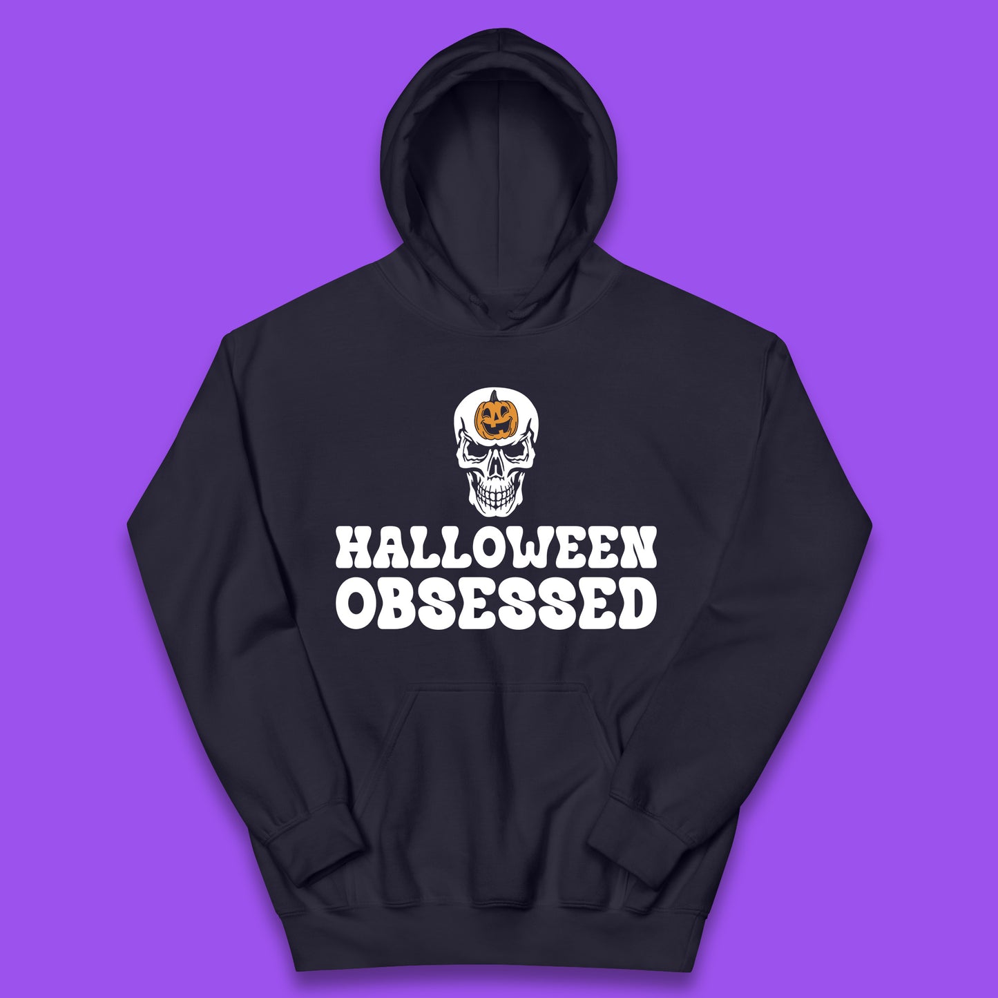 Skull Pumpkin Halloween Obsessed Funny Pumpkin Obsessed Party Spooky Season Kids Hoodie