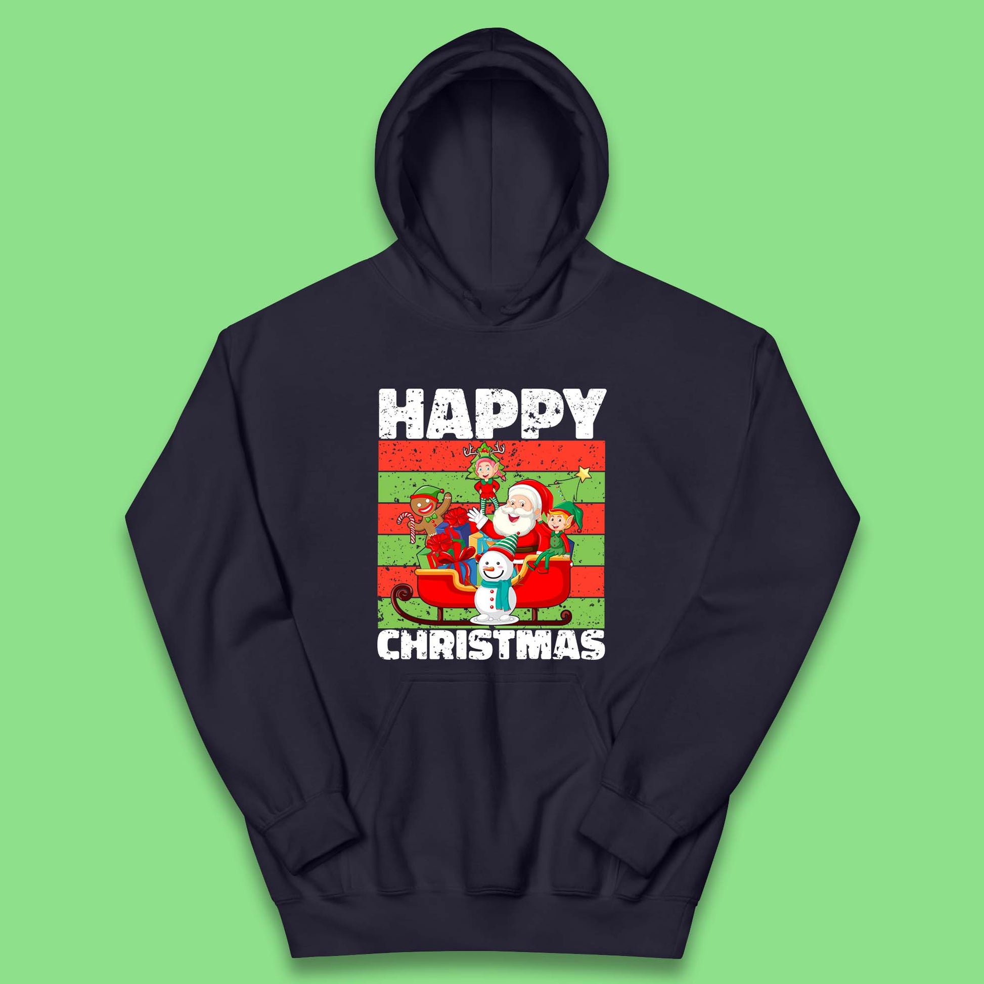 santa and friends on sleigh christmas hoodie
