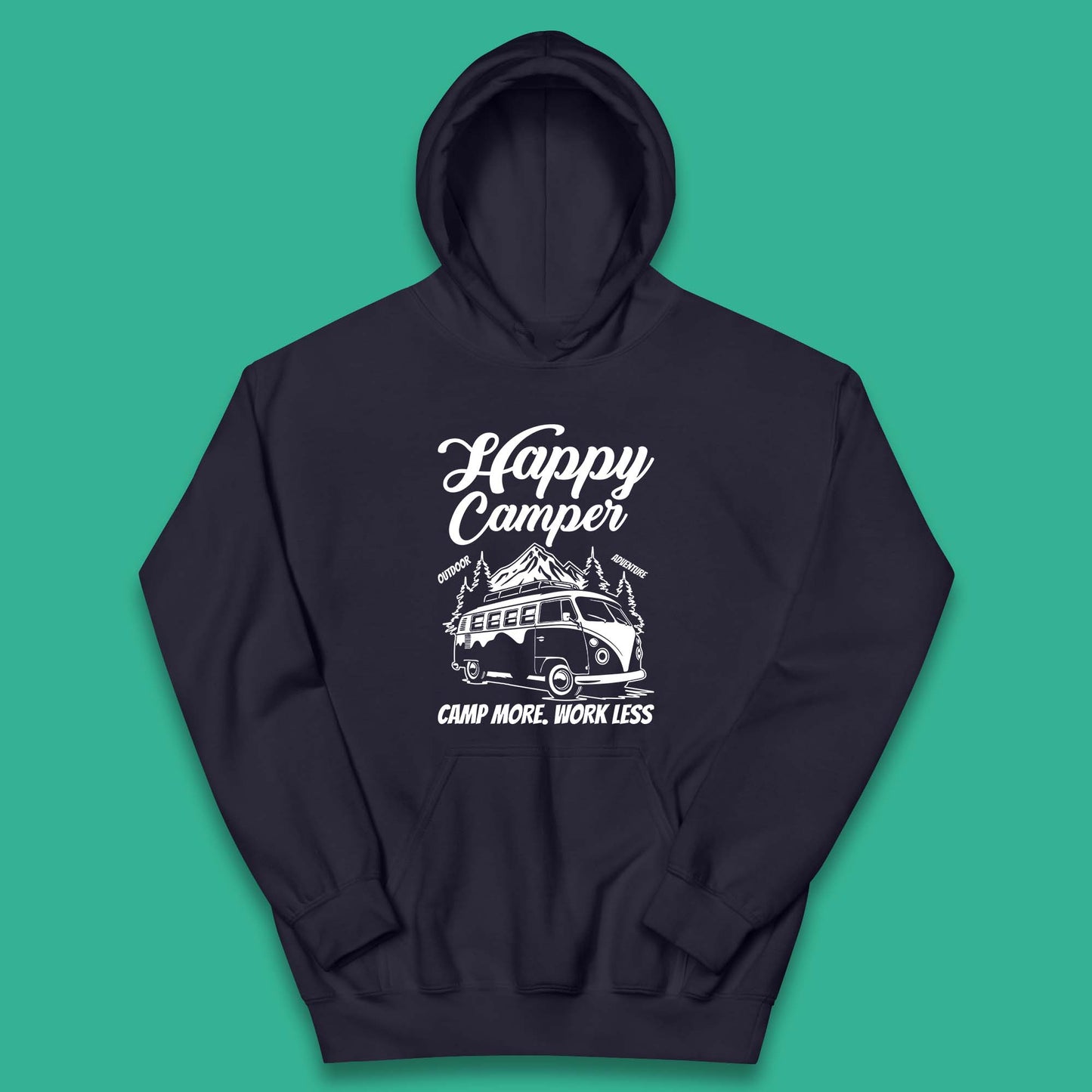 Camper Van Happy Camper Outdoor Adventure Camp More Work Less Van Life Road Trip Kids Hoodie