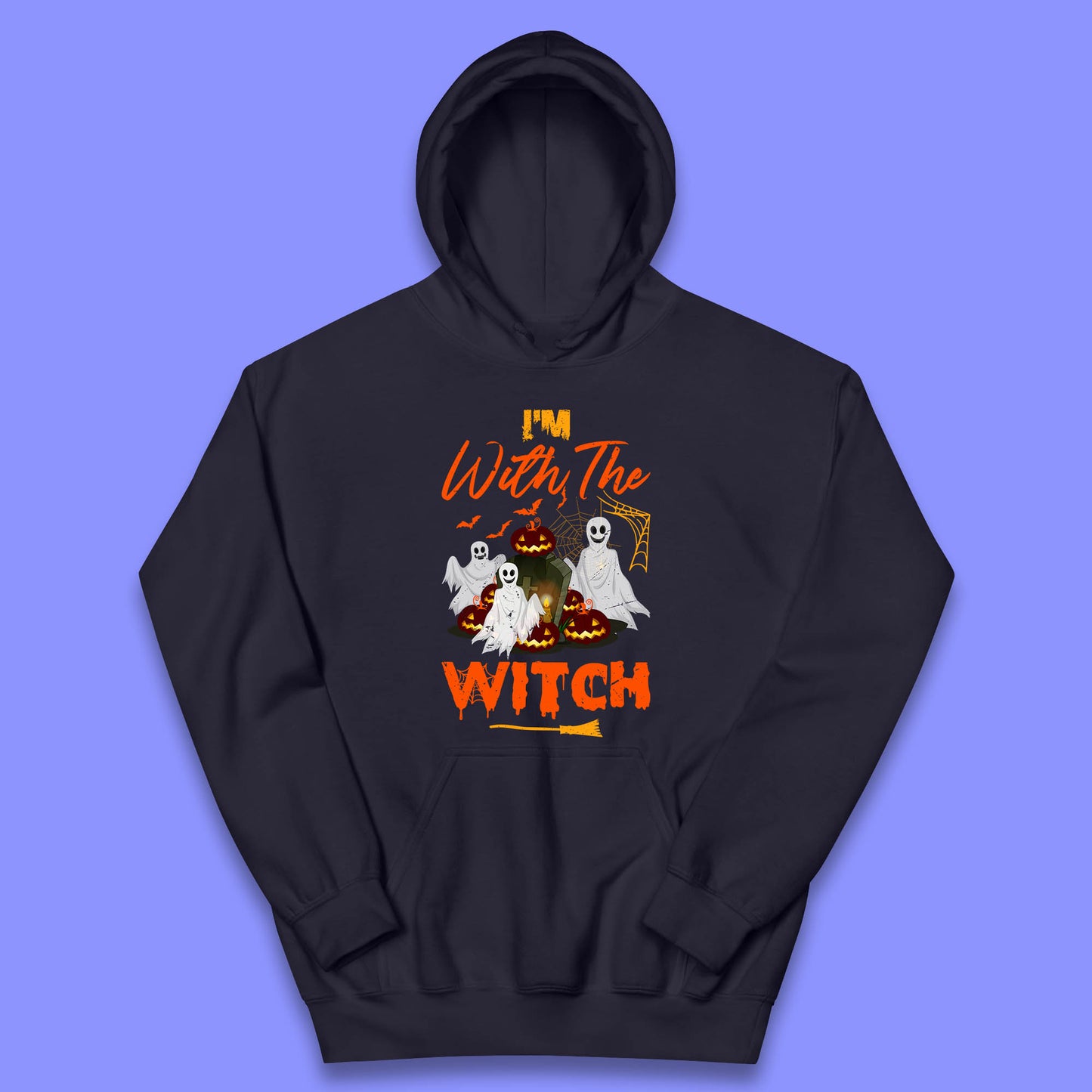 I'm With The Witch Halloween Ghosts With Jack-O-Lantern Horror Pumpkins Kids Hoodie