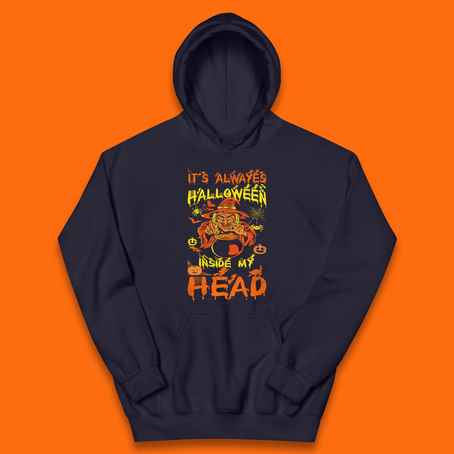 It's Always Halloween Inside My Head Witch Cooking A Magic Potion In The Cauldron (Stew Pot) Halloween Kids Hoodie