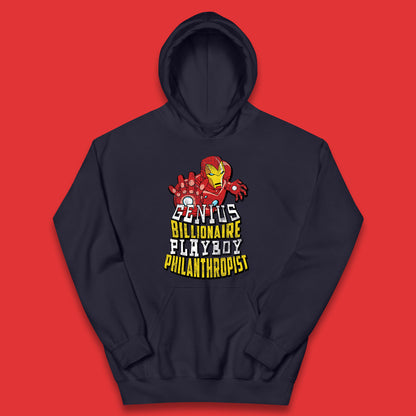 Tony Stark Quote Genius Billionaire Playboy Philanthropist Marvel Avenger Iron Man Superhero Movie Character Kids Hoodie