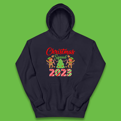 Christmas Squad 2023 Christmas Tree Xmas Gingerbread Man with Candy Cane Kids Hoodie