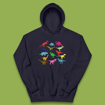 Colourful Dinosaurs Dino Fossil Dinosaurs Wild Nature Prehistoric Paleontology Velociraptor Kids Hoodie