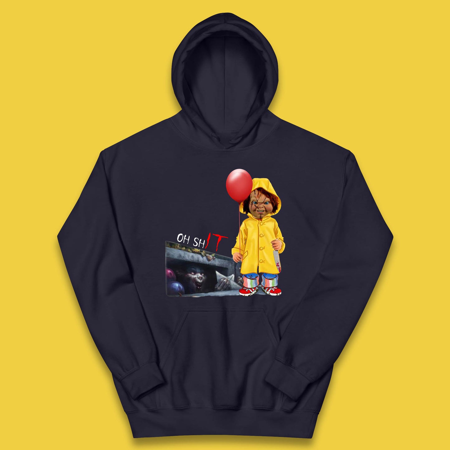 Oh Shit Pennywise Chucky Clown Spoof Halloween IT Pennywise Clown Horror Movie Character Kids Hoodie