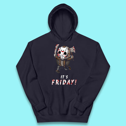 It's Friday Chibi Jason Voorhees Holding Bloody Knife & Bloody Axe Halloween Friday The 13th Horror Movie Kids Hoodie