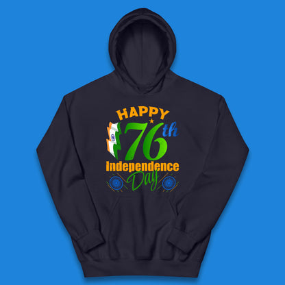 Happy India 76th Independence Day 15th August Patriotic Indian Flag Kids Hoodie