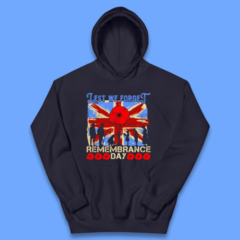 Lest We Forget British Armed Forces Union Jack Remembrance Day Poppy Uk Flag Royal Army Soldier Patriotic Kids Hoodie