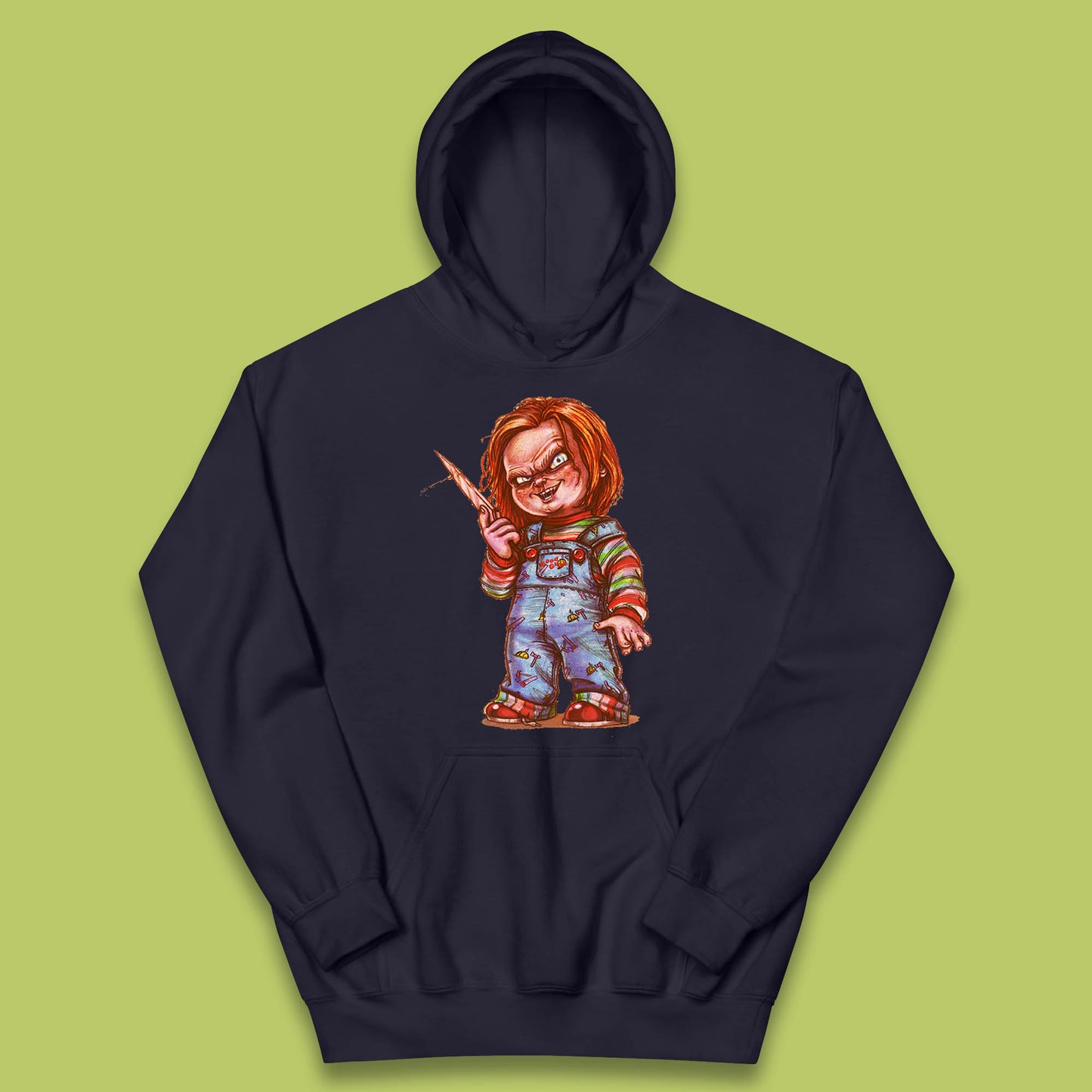 The Horror Movie Character Chucky With Knife Serial Killer Halloween Horror Movie Inspired Chucky Kids Hoodie