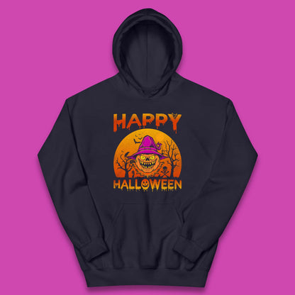 Happy Halloween Monster Pumpkin With Witch Hat Horror Scary Spooky Season Kids Hoodie