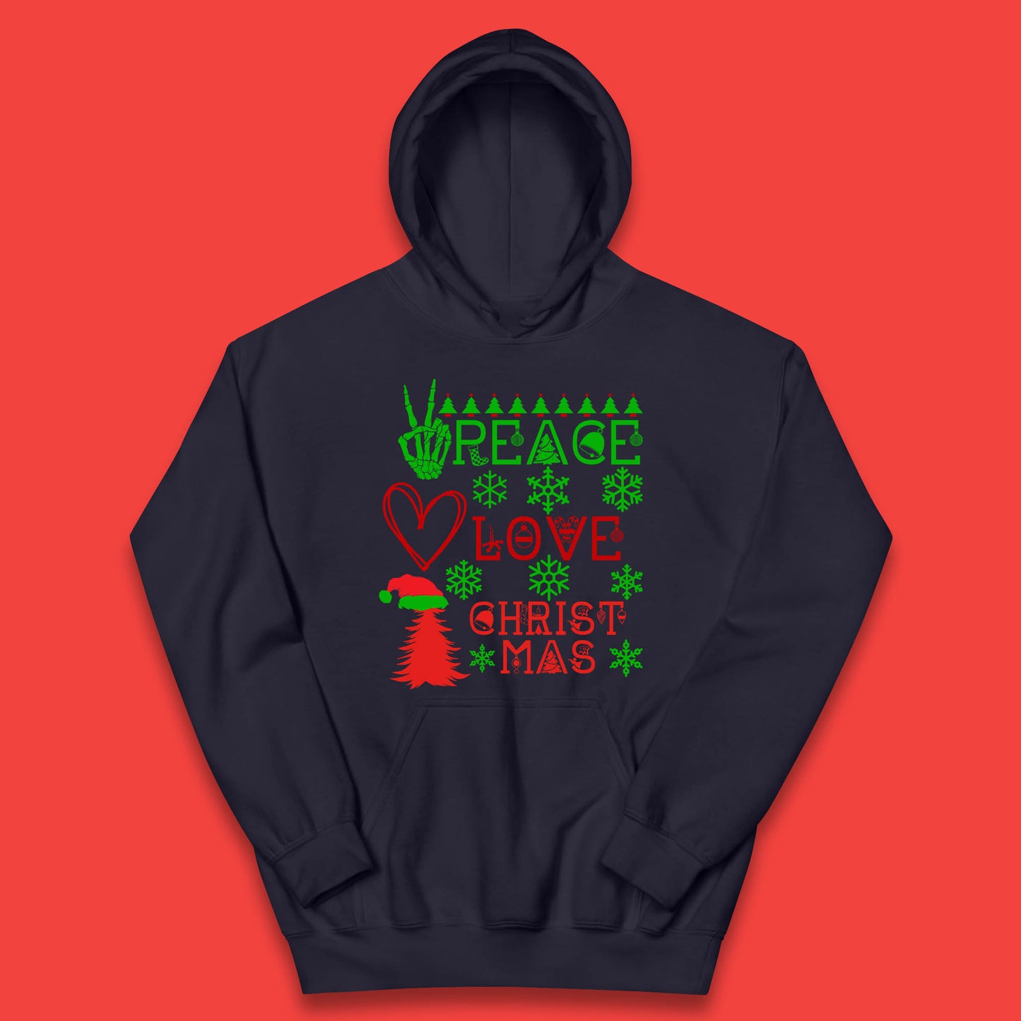 Peace Love Christmas Holiday Festive Gift Kids Hoodie