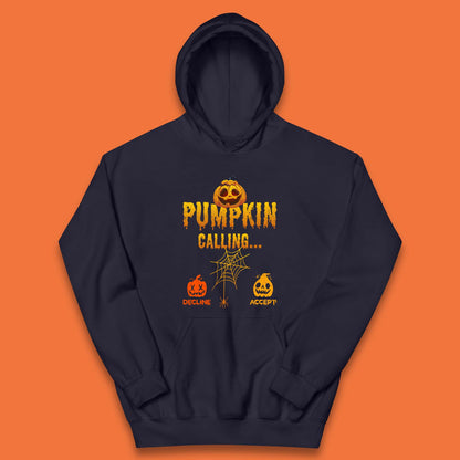 Halloween Pumpkin Calling Accept Decline Funny Jack O Lantern Horror Scary Phone Call Kids Hoodie