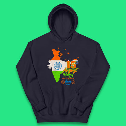 15th August India Happy Independence Day Patriotic Indian Map Flag Kids Hoodie