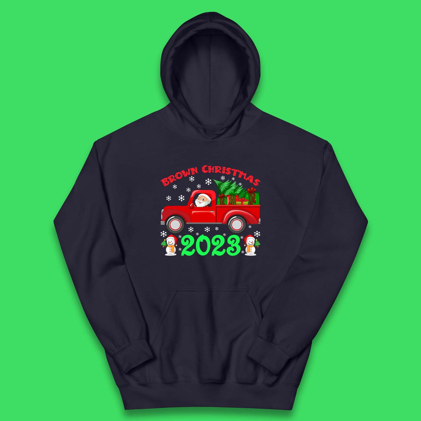 Brown Christmas 2023 Santa Claus Driving Truck With Christmas Tree To Delivery Christmas Gifts Xmas Kids Hoodie