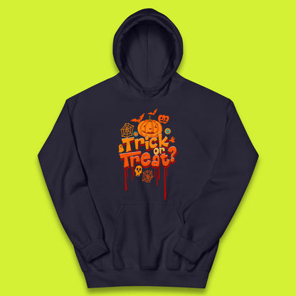 Trick Or Treat Halloween Pumpkin Blood Dripping Horror Scary Spooky Season Kids Hoodie