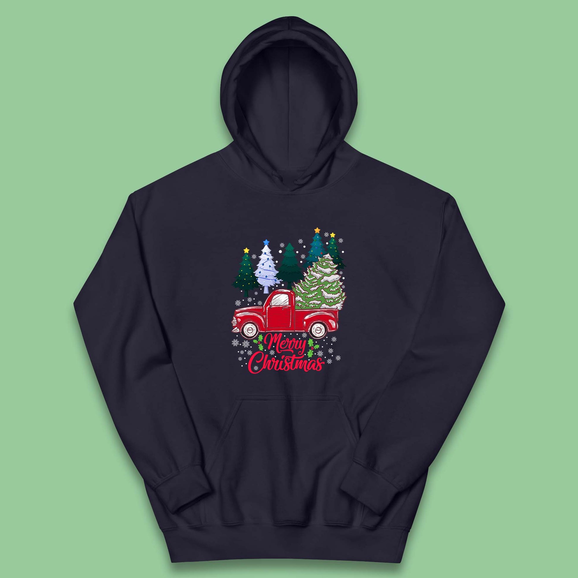 merry christmas red retro truck hoodie