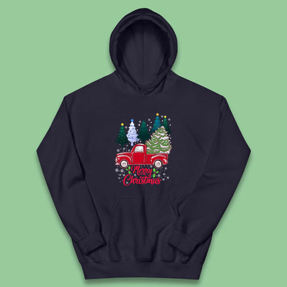 merry christmas red retro truck hoodie
