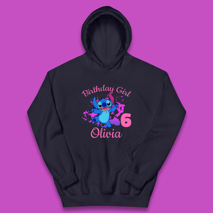 Personalised Birthday Girl Disney Stitch Your Name And Birthday Year Lilo & Stitch Cartoon Kids Hoodie