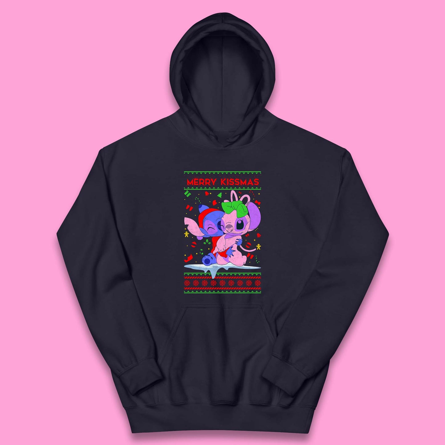 merry kissmas disney stitch and angel hoodie