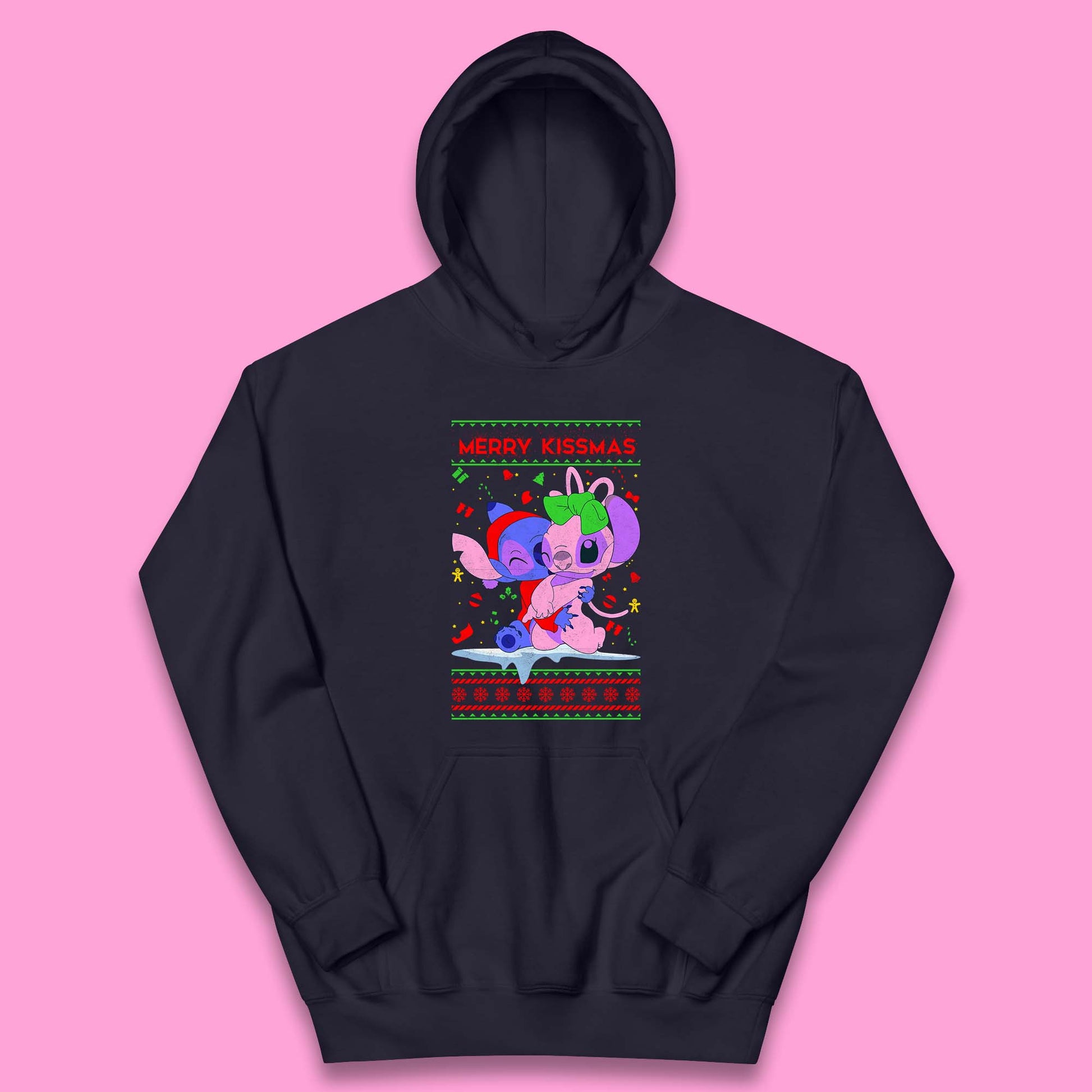 merry kissmas disney stitch and angel hoodie